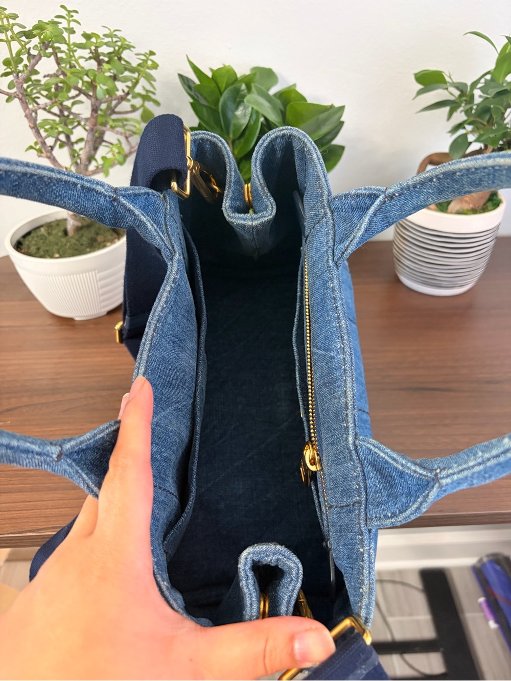 Prada Denim Tote in Blue with Navy Strap - Picture 3 of 8